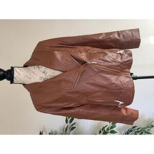IMAN Genuine Leather Moto Jacket – Cognac Brown – NWT Size Large